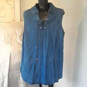Jones sleeveless denim colored Tercel blouse size large new